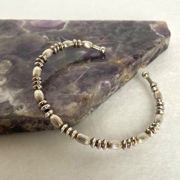 Sterling Silver 925 Italy Ball Beaded Flexible Cuff Bracelet Sz 6.75" - Picture 14 of 16